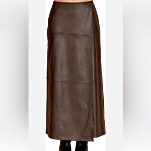 Crescent Dark Brown Faux leather Wrap Maxi Skirt